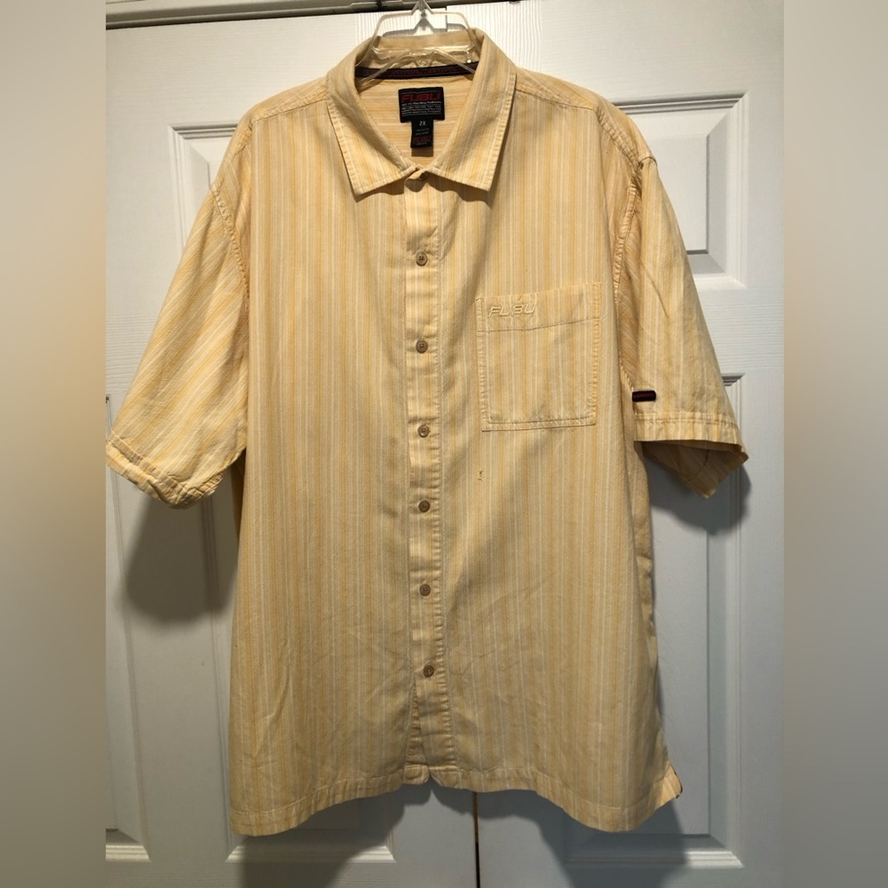 FUBU Men’s Vintage 1992 100% Cotton 2X Yellow Short Sleeve Casual Shirt